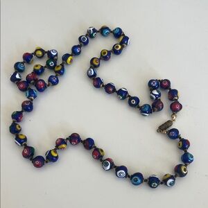 MURANO ♥️💙💛🤍 Handcrafted Blue Millefiori Glass Bead Necklace - Women Jewelry
